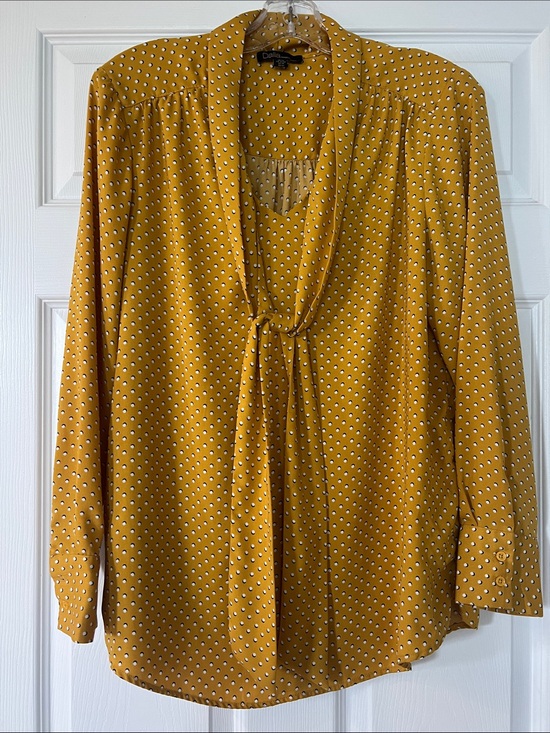 Dalia Tops - Dalia Mustard Yellow Polka Dot Tie-Neck Blouse